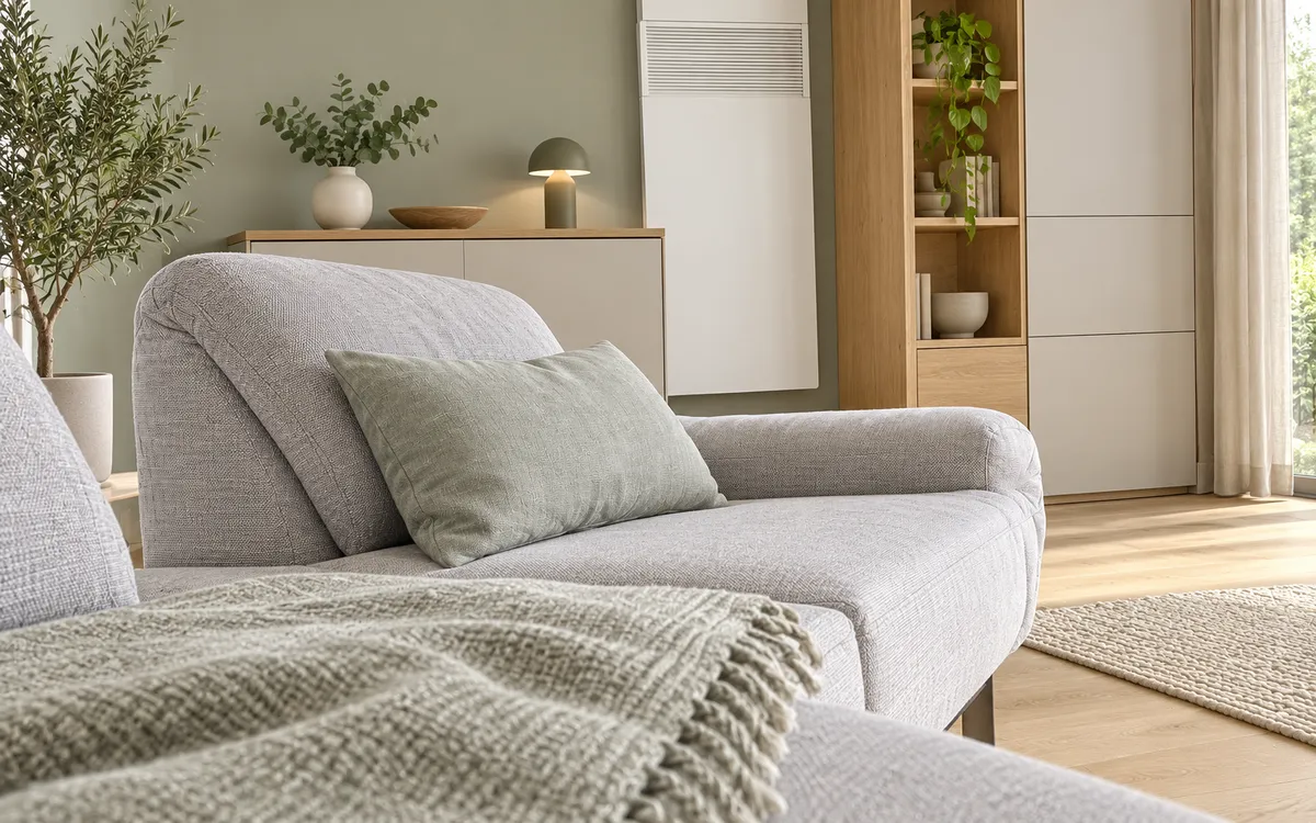 Klimagerät über einer Wohnwand im Wohnzimmer